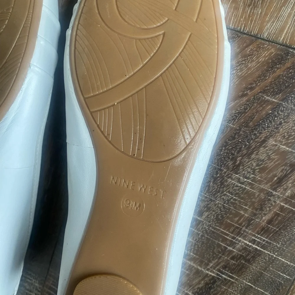 Nine West White Pleated Ballet Flats